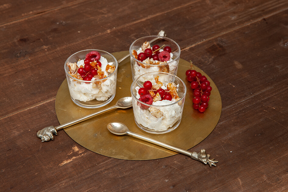 Gorgonzola PDO Mousse with Crunchy Caramelised Nuts and Red Fruits - Gorgonzola DOP