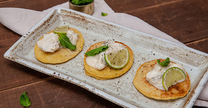 Chickpea Pancakes garnished with Gorgonzola PDO, Mint and Lime - Gorgonzola DOP