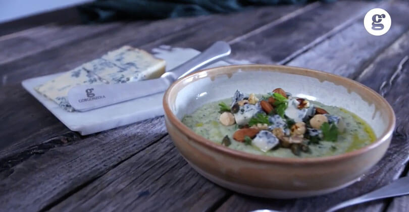 Cream with minestrone, spicy Gorgonzola PDO, nuts, seeds and fresh herbs - Gorgonzola DOP
