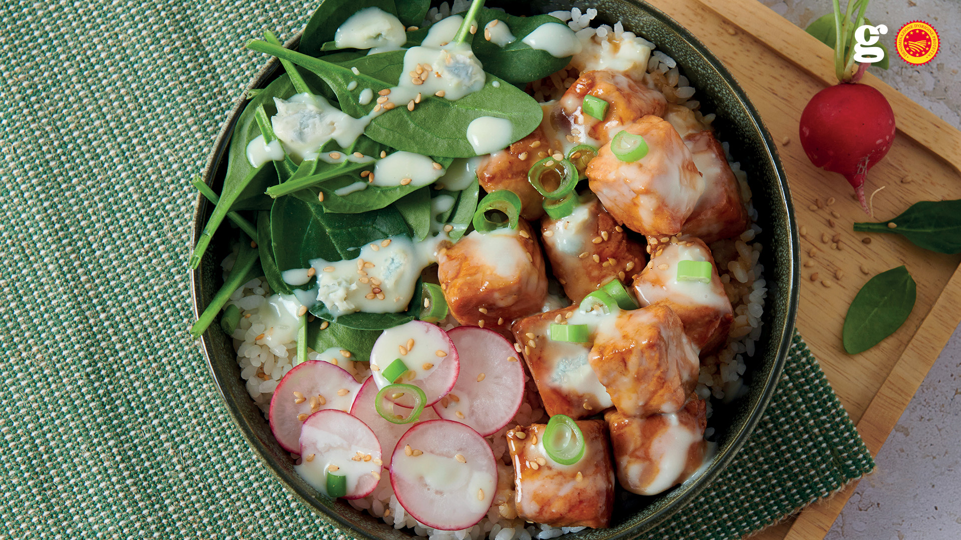 Salmon Teriyaki and Gorgonzola PDO sauce - Gorgonzola DOP
