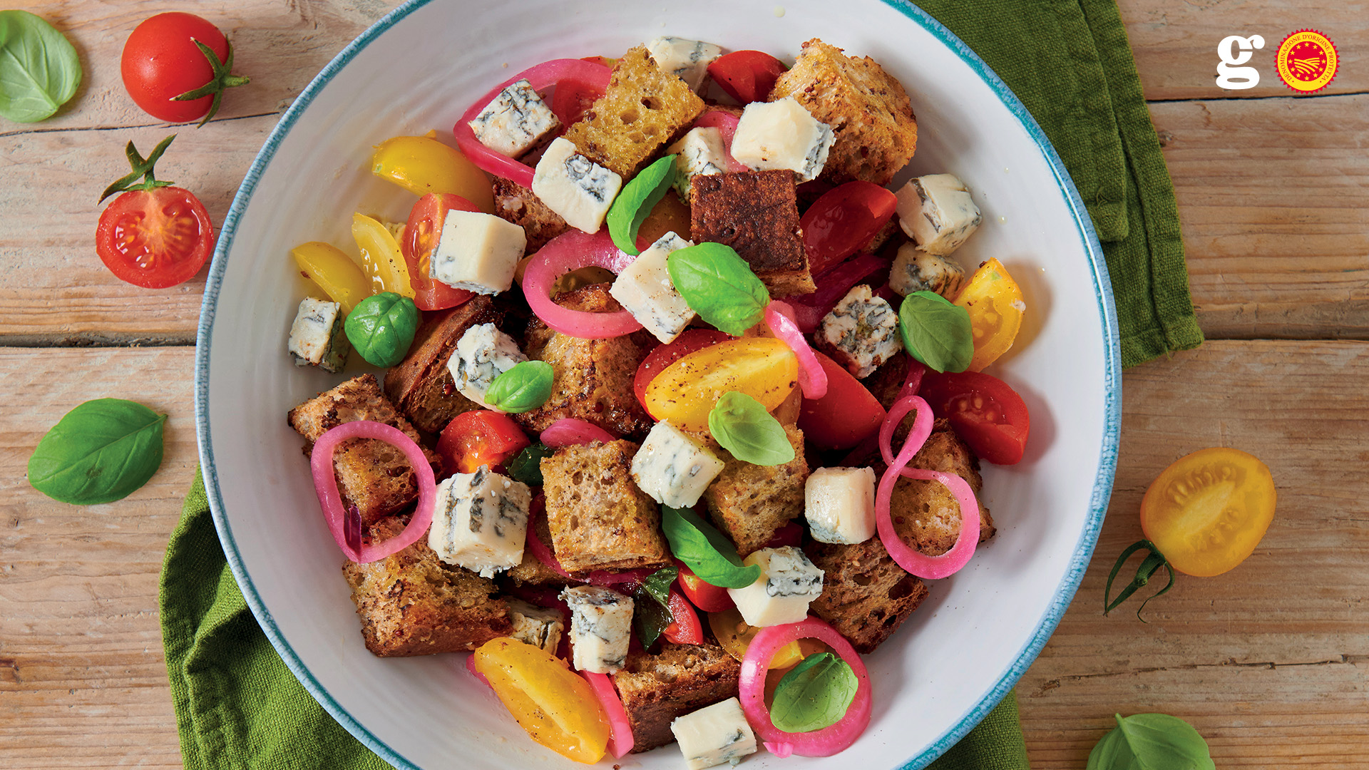 Crispy panzanella with spicy Gorgonzola PDO and brown bread - Gorgonzola DOP