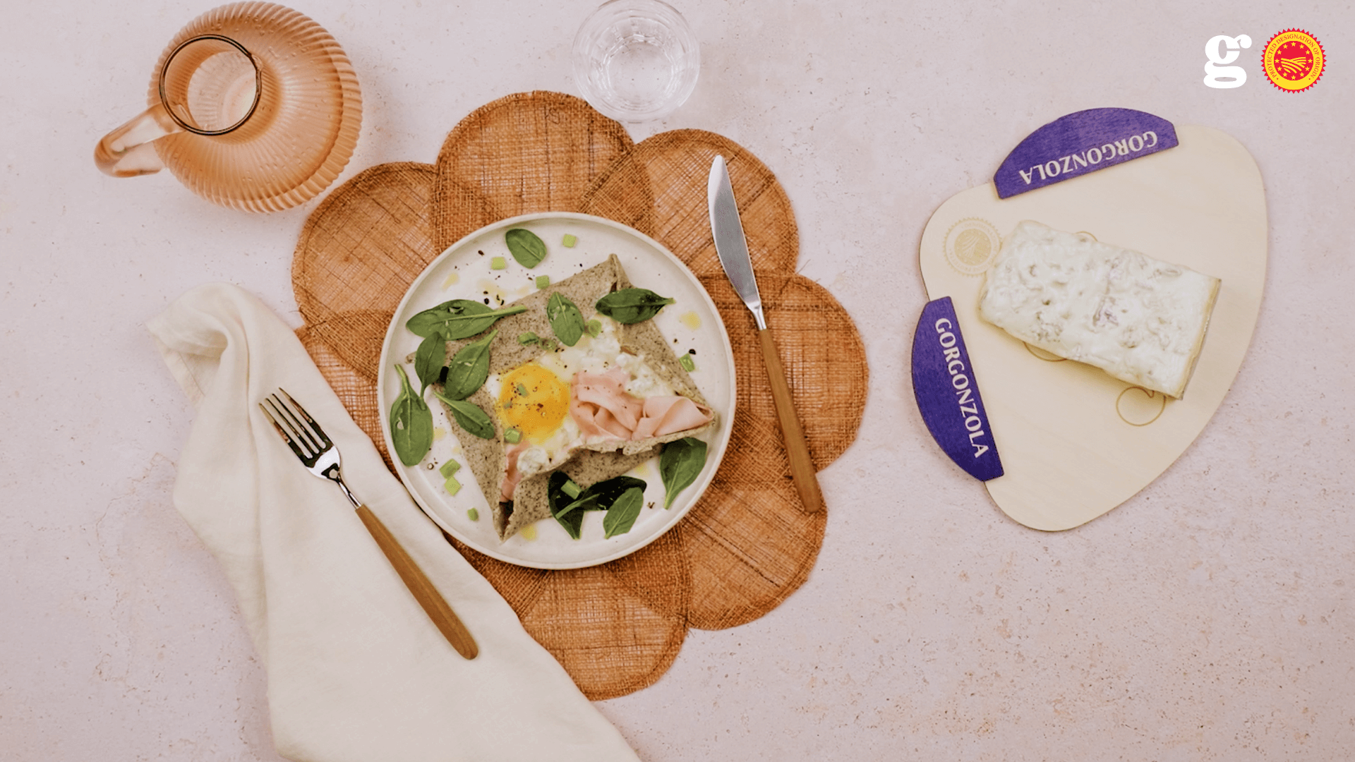 Galette with gorgonzola pdo, eggs and cooked ham - Gorgonzola DOP